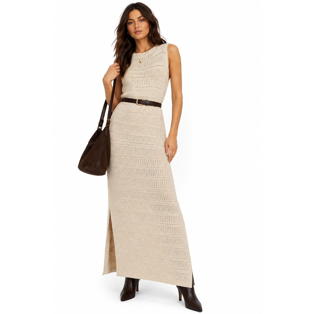 Boho Cream Pointelle Knit Sleeveless Maxi Dress Haven Well Within XL